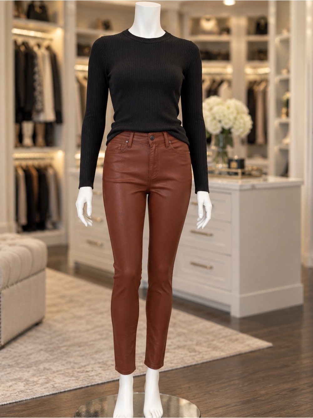 Sam Edelman Stiletto High-Rise Skinny Jeans Cinnamon Terracotta Sheen